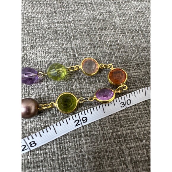 Multi-Color Boho Beaded Necklace w/ Gold Tone Chain Accent Womens Fashion - Picture 4 of 5